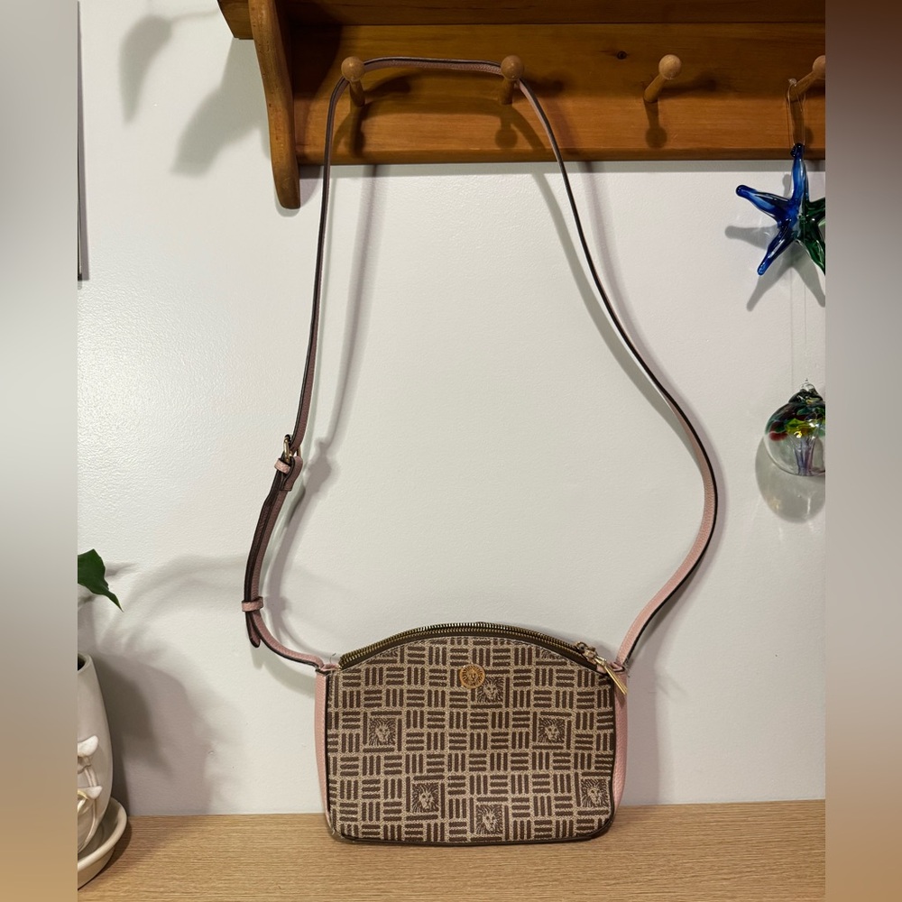 Anne Klein Brown Patterned Crossbody with Pink Trim